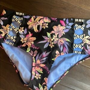 Time and Tru Floral Bikini Bottom - Black and Blue